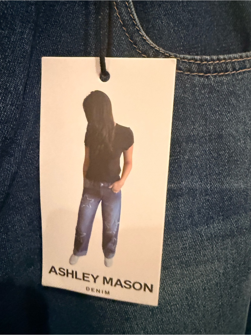 Ashley Mason Dark Blue Straight-Leg Jeans with Frayed Star Appliqués - Picture 3 of 11